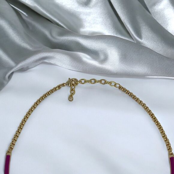 Gold Tone Collar Necklace Enamel Chain Choker Stylish Stunning Shiny Elegant NWT - Picture 11 of 16